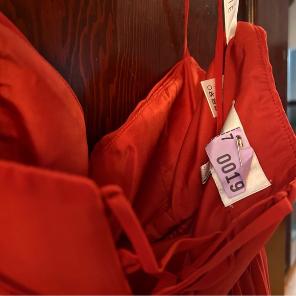 AZAZIE Devyn A-Line Corset Chiffon Ankle Length Dress Rust Size 12 - Picture 6 of 13